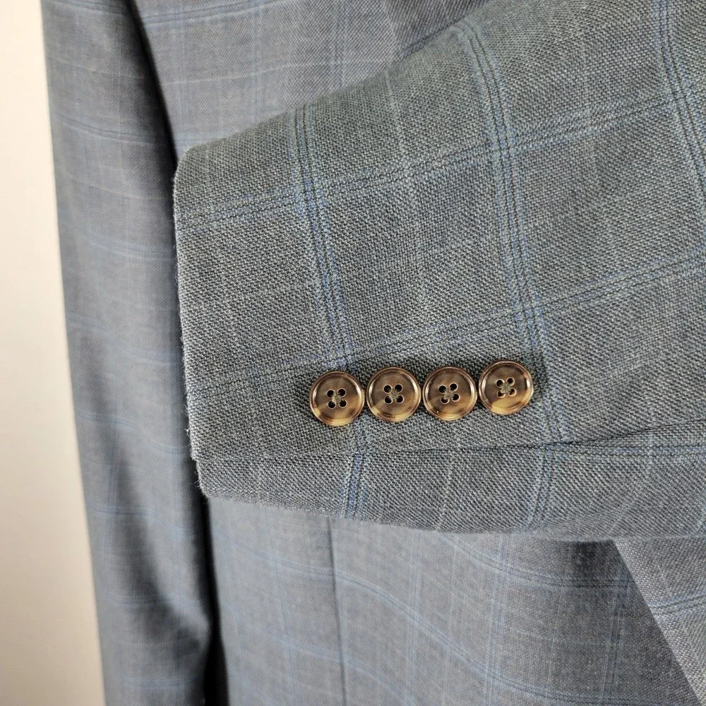 Oak‎ Hill Men's Sport Coat Blazer Two Button Blue Plaid Wool Size 54R